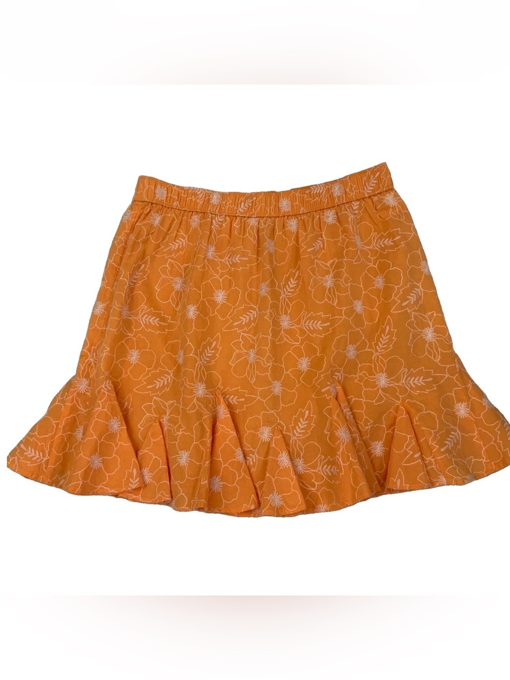 Loft A Line Skirt Floral Garden Embroidered Orange White Pull On Lined Sz M New